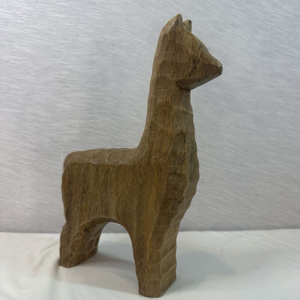 Giraffe Llama Alpaca Wood Folk Art Animal Figurine Sculpture Nursery Decor 10”